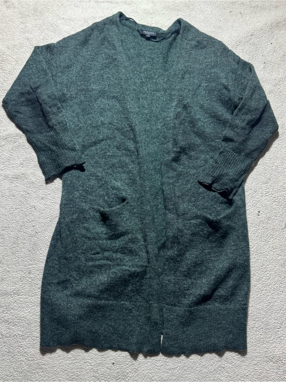 Selected Femme Sweater Womens Small Open Front Cardigan Wool Mohair Cuffed Green